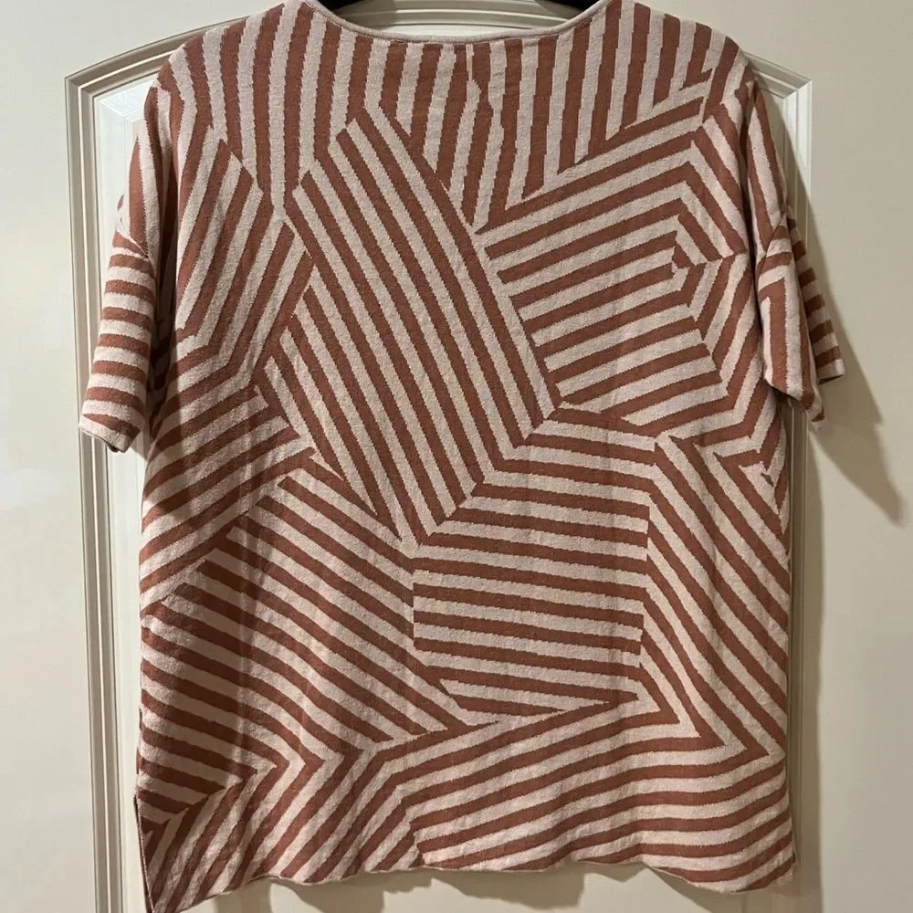 SOFT SURROUNDINGS Short Sleeve Sweater Tan Brown Stripe Women’s Size Medium - Picture 2 of 4